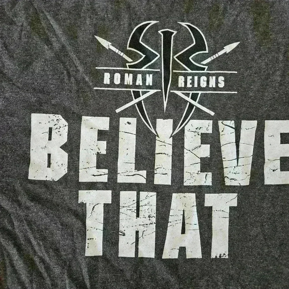 WWE Mens Gray Roman Reigns Hit Hard Hit Often Short Sleeve Crew Neck Tee M - Picture 5 of 9
